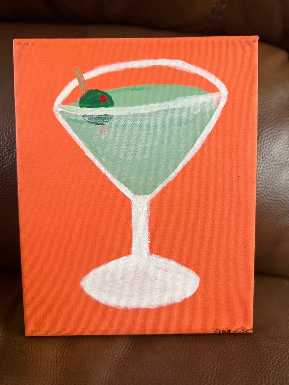 Martini Cocktail Canvas Art - Green & Orange - NEW